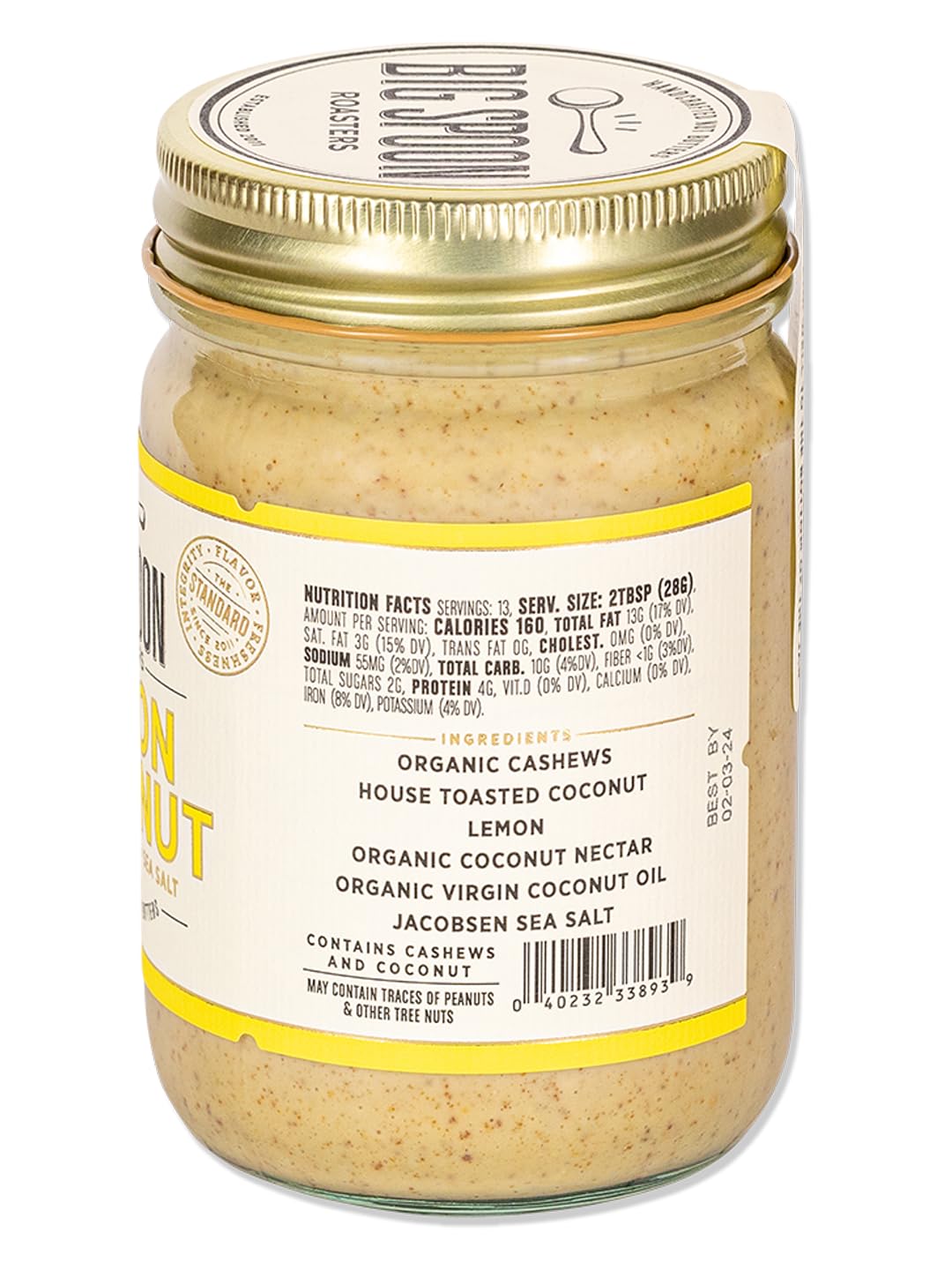 Big Spoon Roasters Lemon Cookie Butter with Sea Salt - Keto Friendly, Fair Trade Cashews - Low Sugar & Palm Oil Free - Natural Ingredients - Vegan