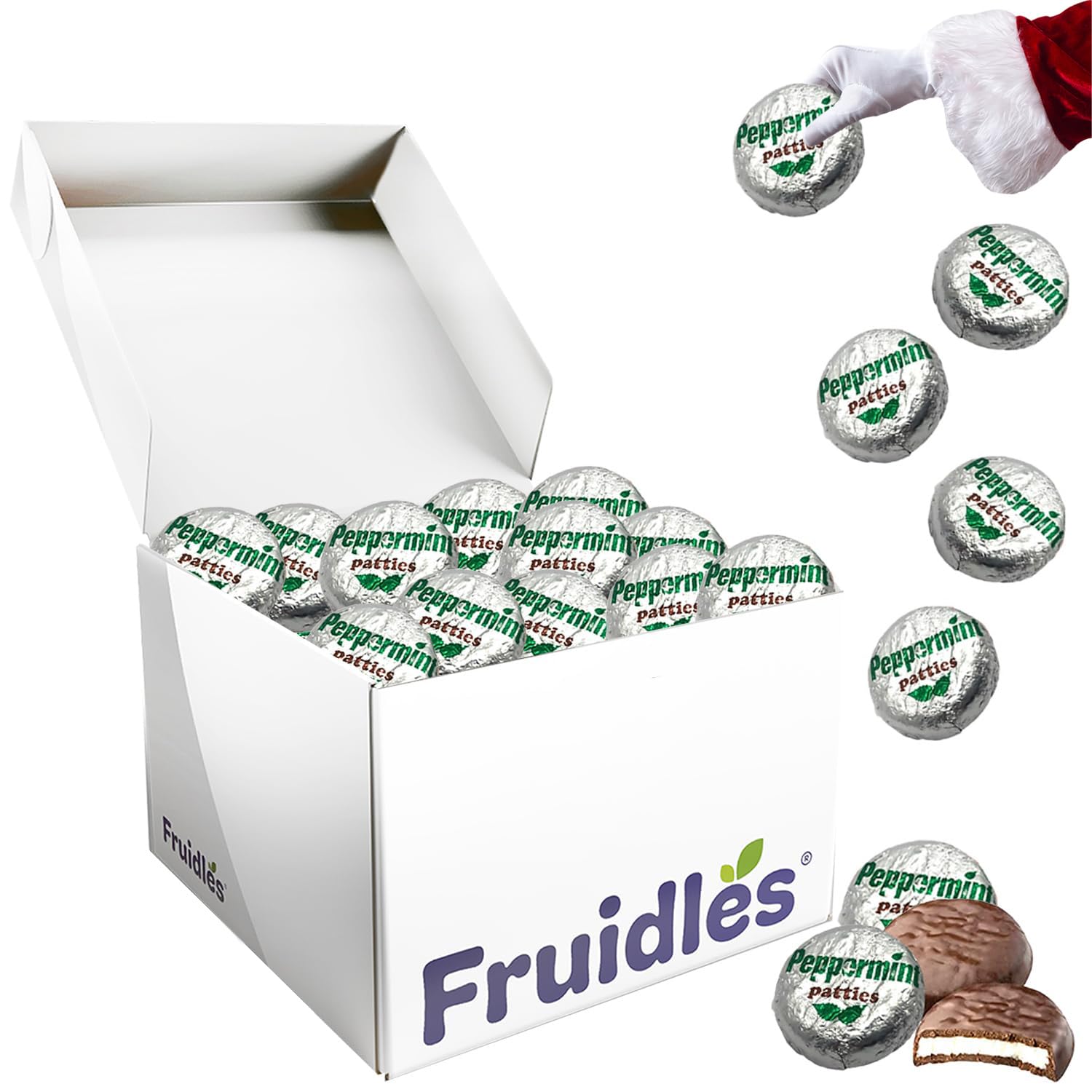 10 Pounds Fruidles Holiday Rich Chocolate Peppermint Patties Party Bag Fillers, Individually Wrapped Silver Foils, Kosher Certified Dairy