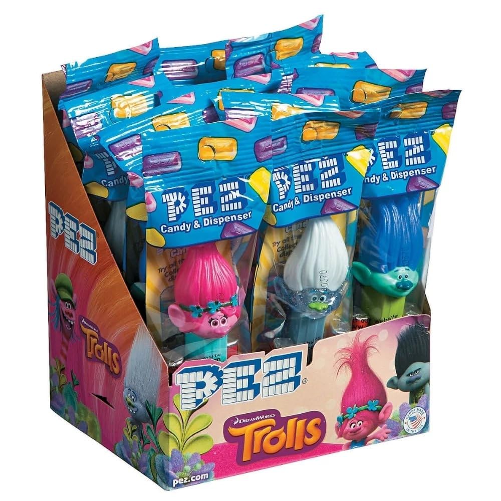 Fun Express - Trolls Pez Dispensers for Party - Edibles - Hard Candy - Dextrose - Party - 12 Pieces