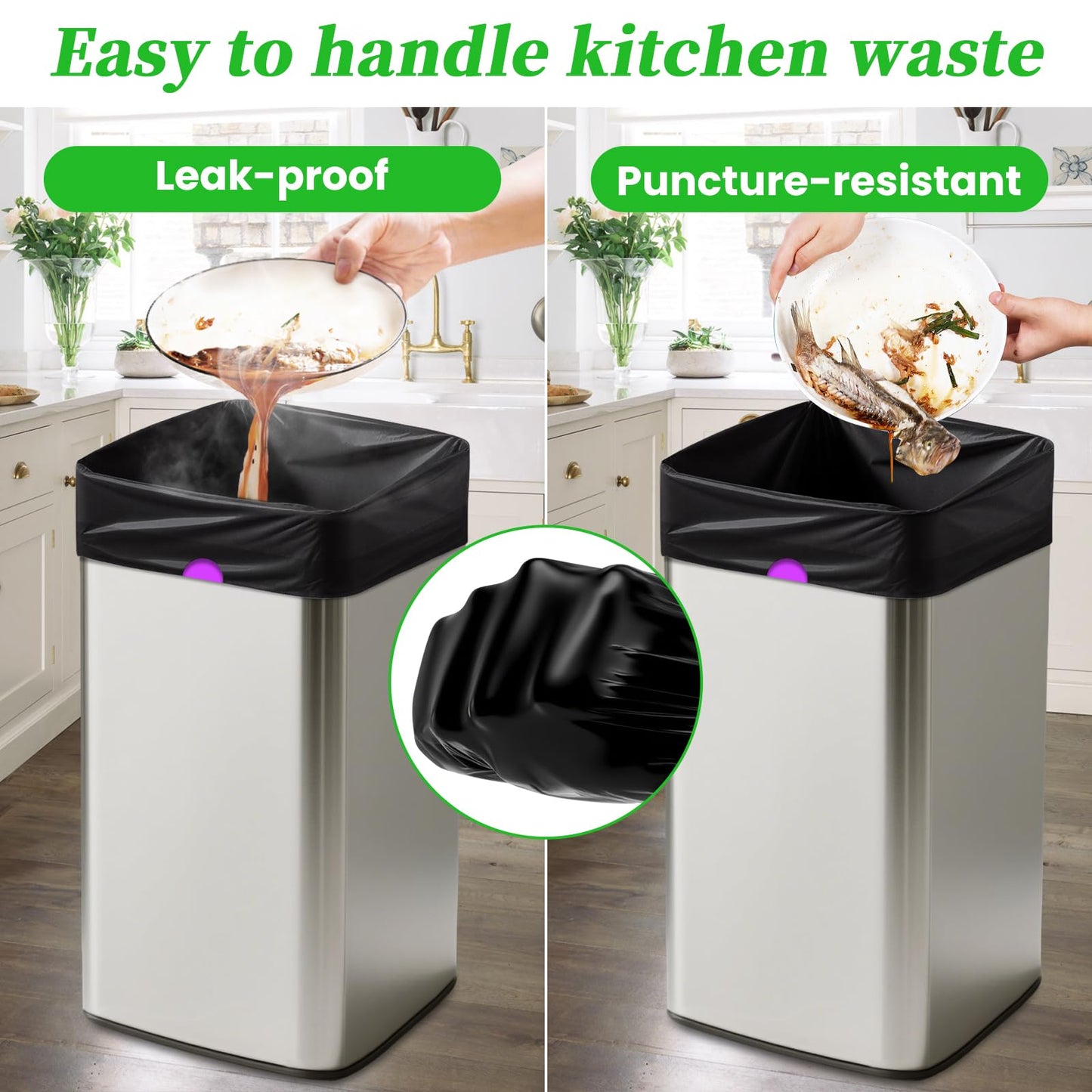 Trash Bags 15 Gallon Tall Kitchen Drawstring Garbage Bags,Fit 13-15 Gal Bins,Extra Strong&Leak-Proof,Unscented&Recyclable Trash Can Liners for Home