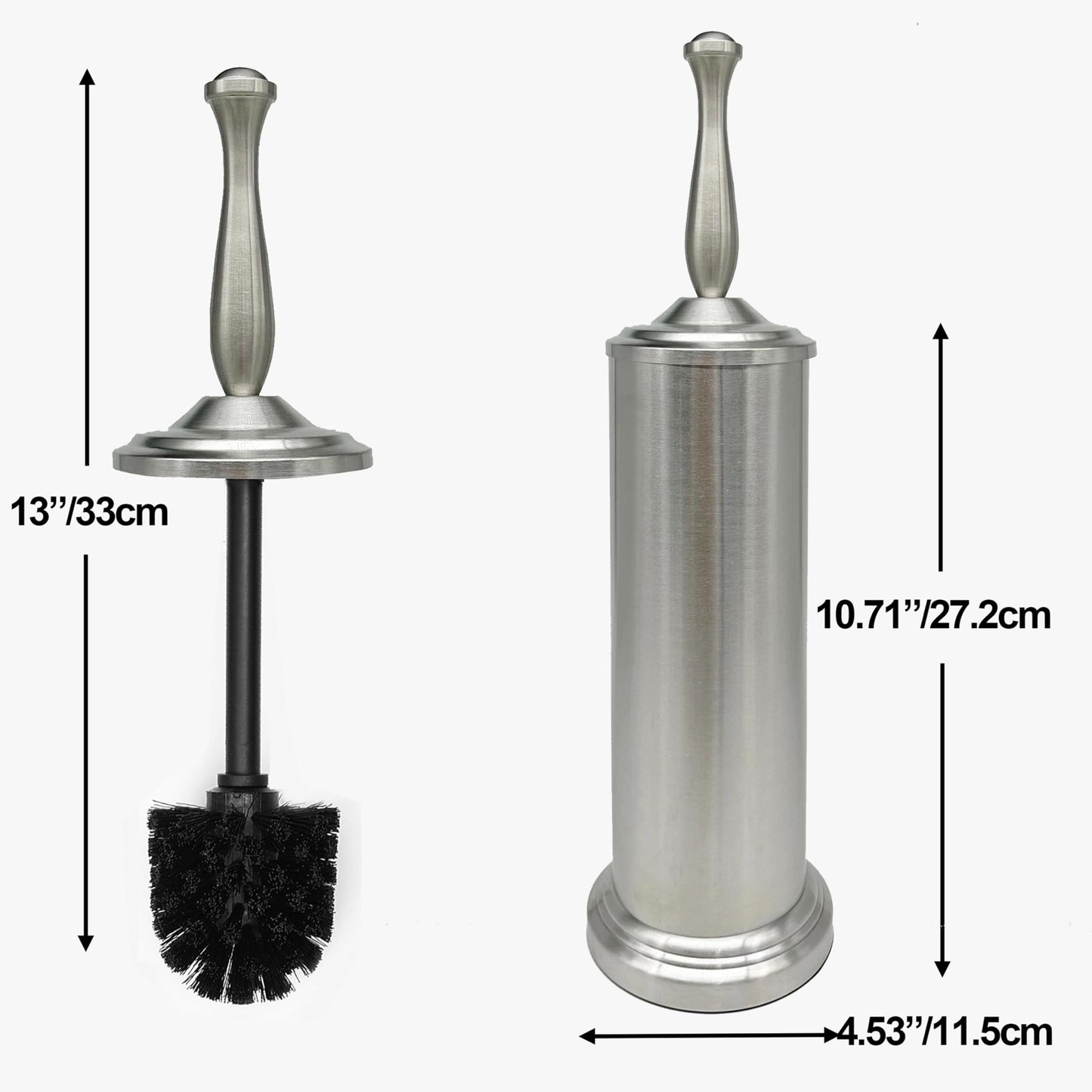 Indecor Home Brushed Nickel Toilet Bowl Brush with Holder, Durable Bathroom Cleaning Tool, Modern Design for Easy Toilet Maintenance, Bathroom Cleaner