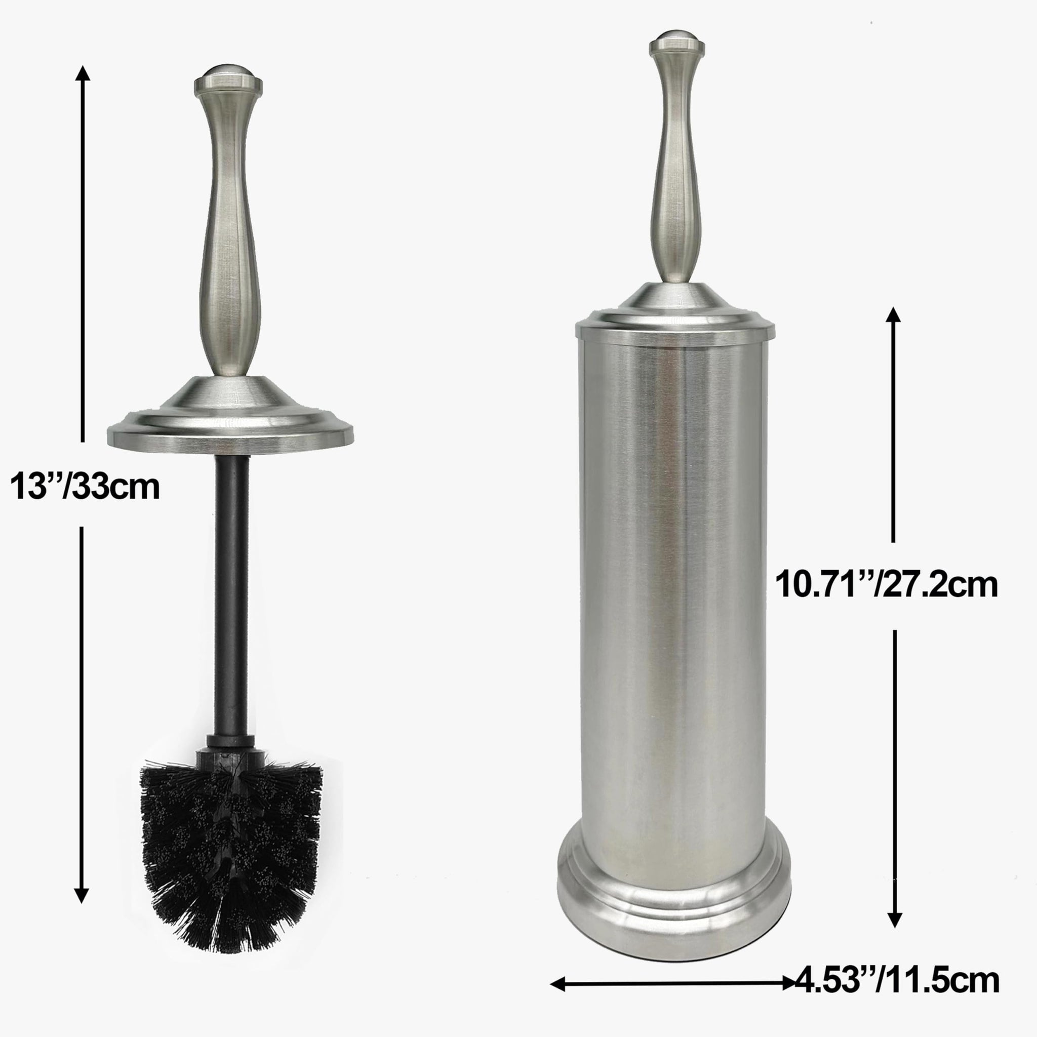 Indecor Home Brushed Nickel Toilet Bowl Brush with Holder, Durable Bathroom Cleaning Tool, Modern Design for Easy Toilet Maintenance, Bathroom Cleaner
