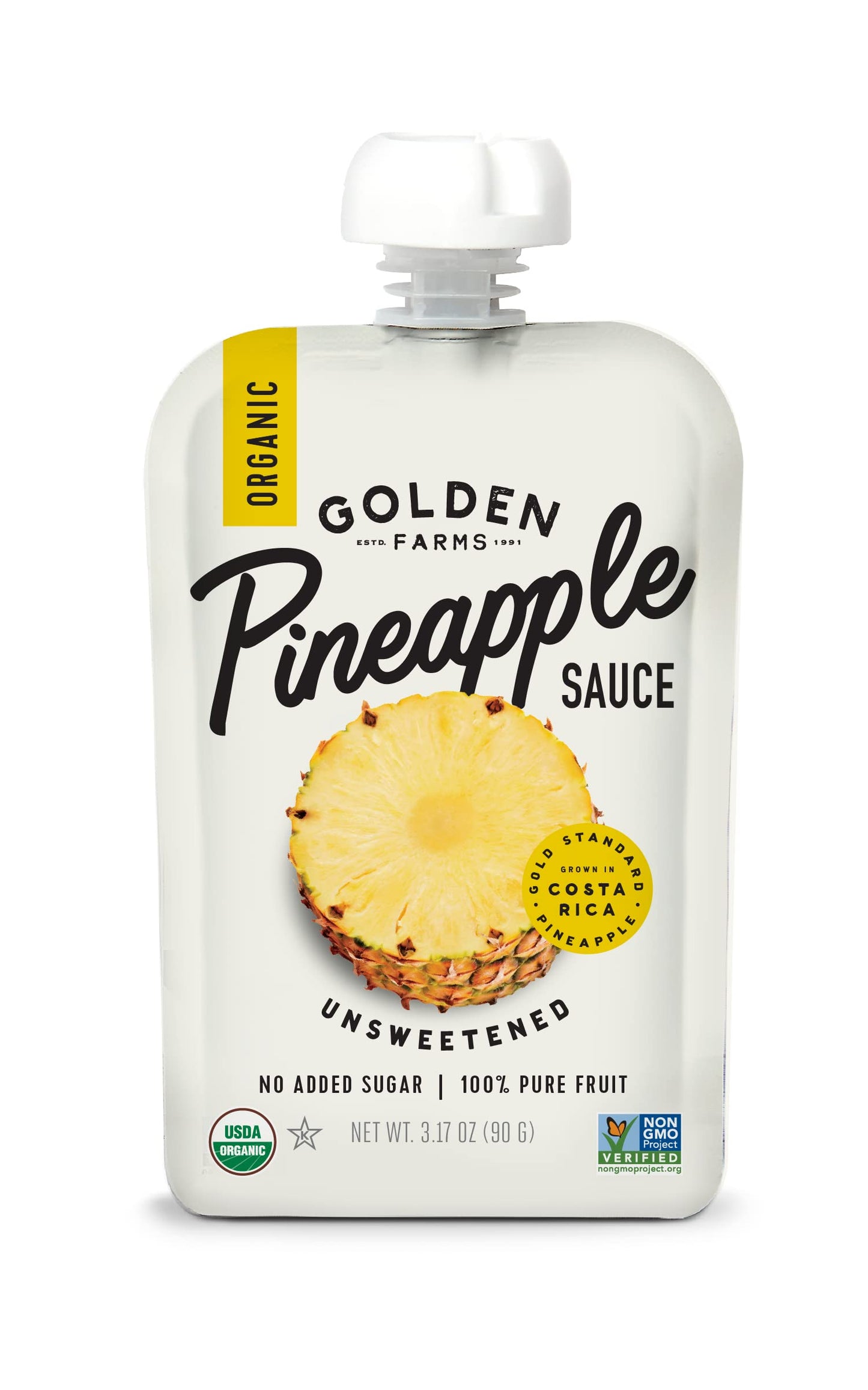 Golden Farms Pineapple Pouches, Single Ingredient Healthy Snacks, 100% Pure Fruit, No Added Sugar, Vegan, Gluten-Free, Kosher, Organic Squeeze Pouch