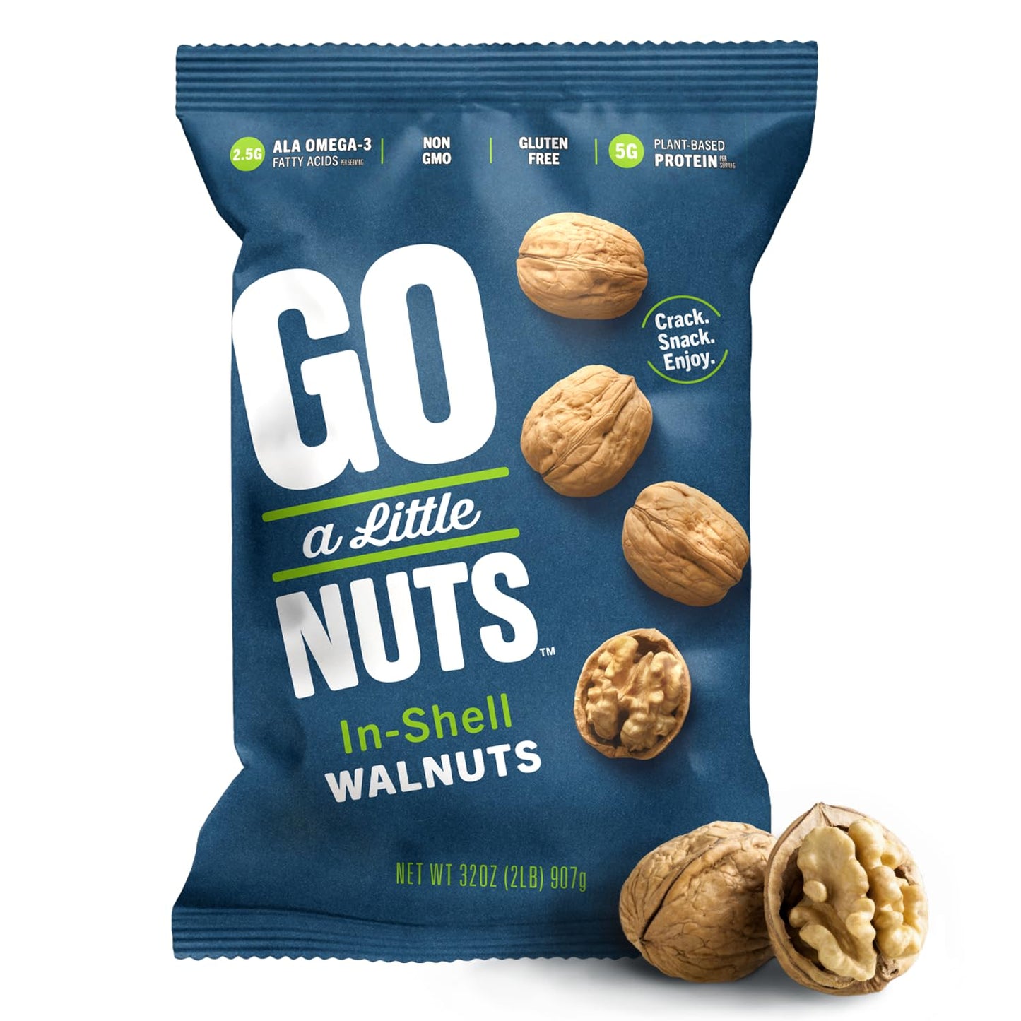 Go a Little Nuts California In-Shell Walnuts, 2 lb. Bag, Farm Fresh, Non-GMO, Kosher, Heart-Healthy Omega-3, High Protein, Vegan Snack