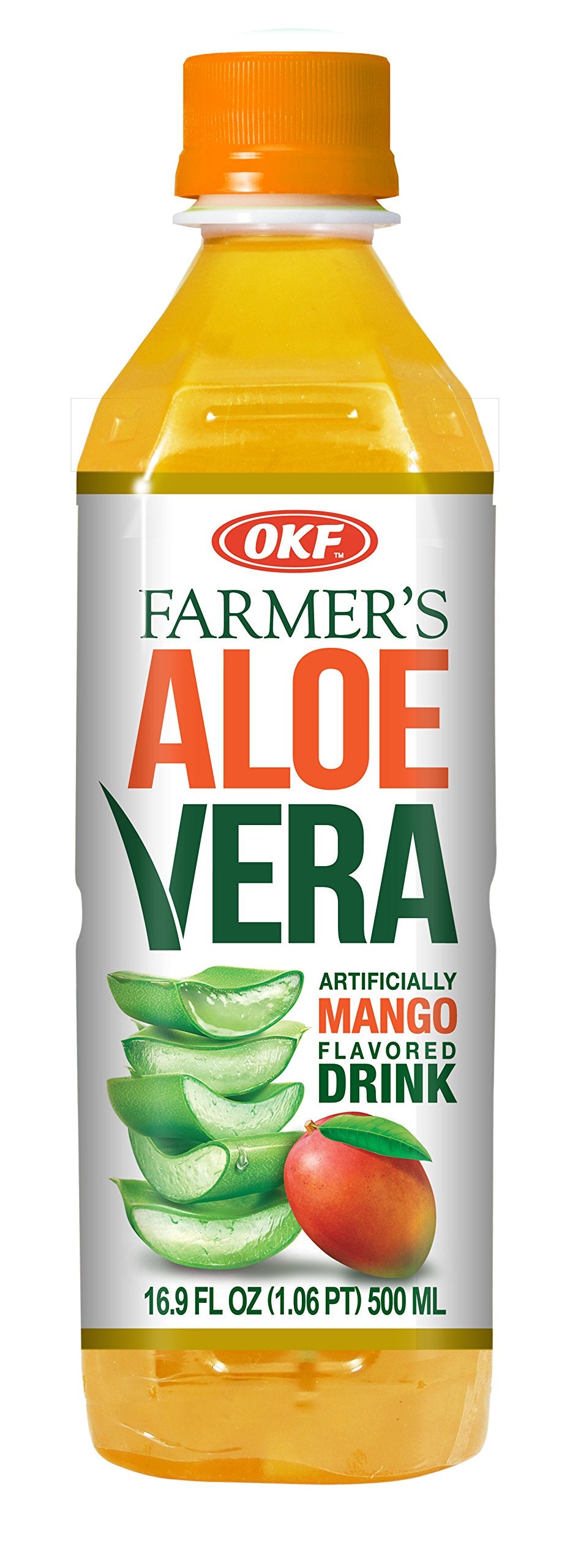 OKF Farmer's Aloe Vera Drink, Mango, 16.9 Fluid Ounce (Pack of 12)