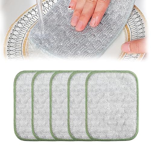 Multipurpose Wire Dishwashing Rags for Wet and Dry, Reusable Steel Wool Scrubber 2-Layer Microfiber Wire Dishcloth, Multifunctional Dish Rags