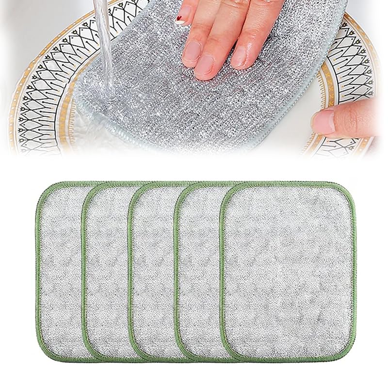 Multipurpose Wire Dishwashing Rags for Wet and Dry, Reusable Steel Wool Scrubber 2-Layer Microfiber Wire Dishcloth, Multifunctional Dish Rags