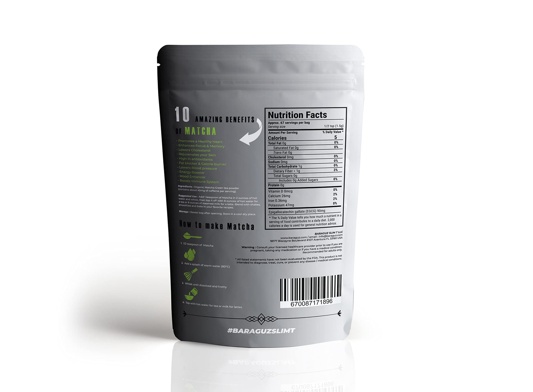 Baraguz SlimT Organic Ceremonial Grade Matcha Green Tea Powder - Authentic Premium First Harvest - 3.53 Ounces