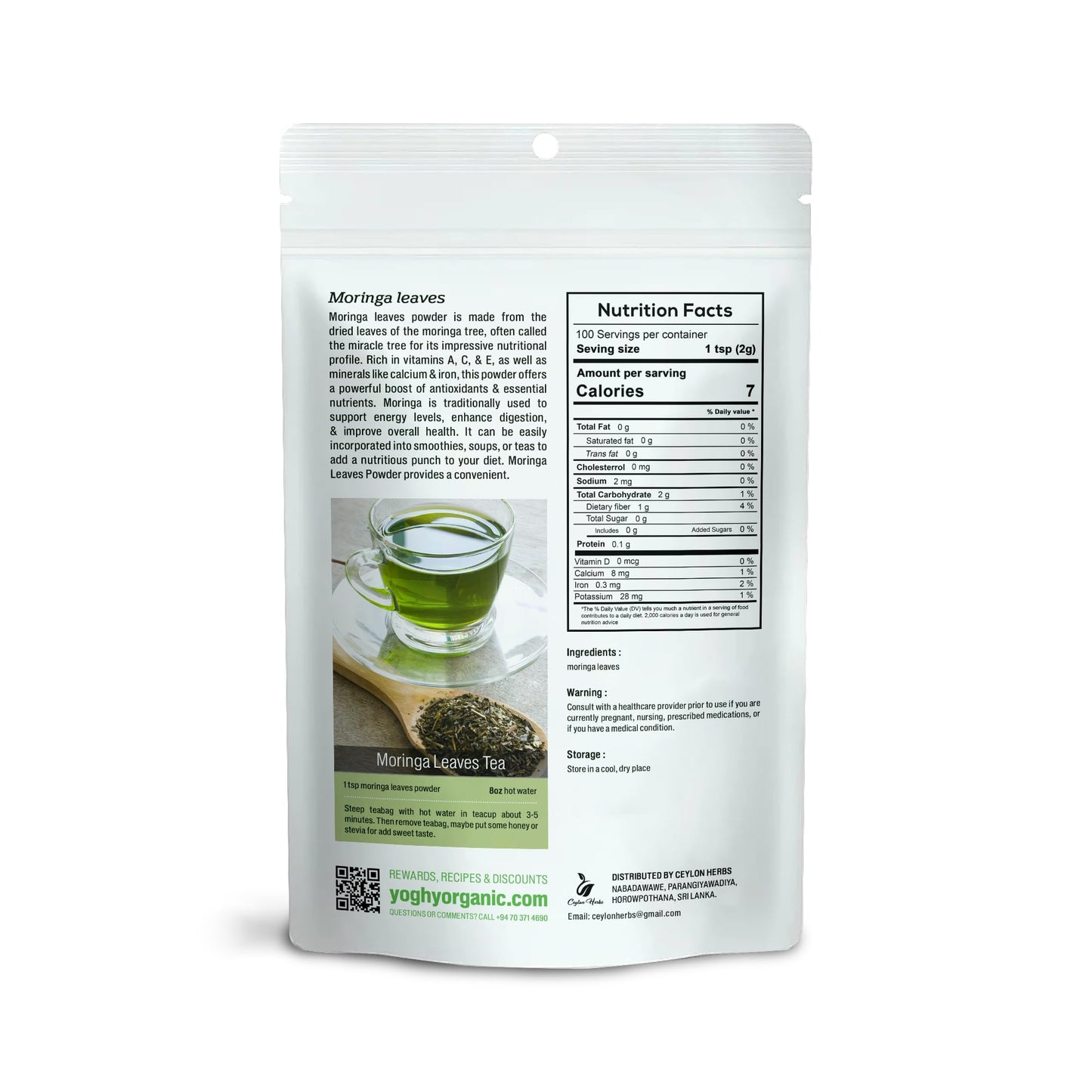 100g Moringa Leaves Powder Oleifera Leaves Drumstick Tree Leaves Well-Cleaned 100% Pure, Dried and Ground Leaf Powder for Cooking, Smoothies, and Teas