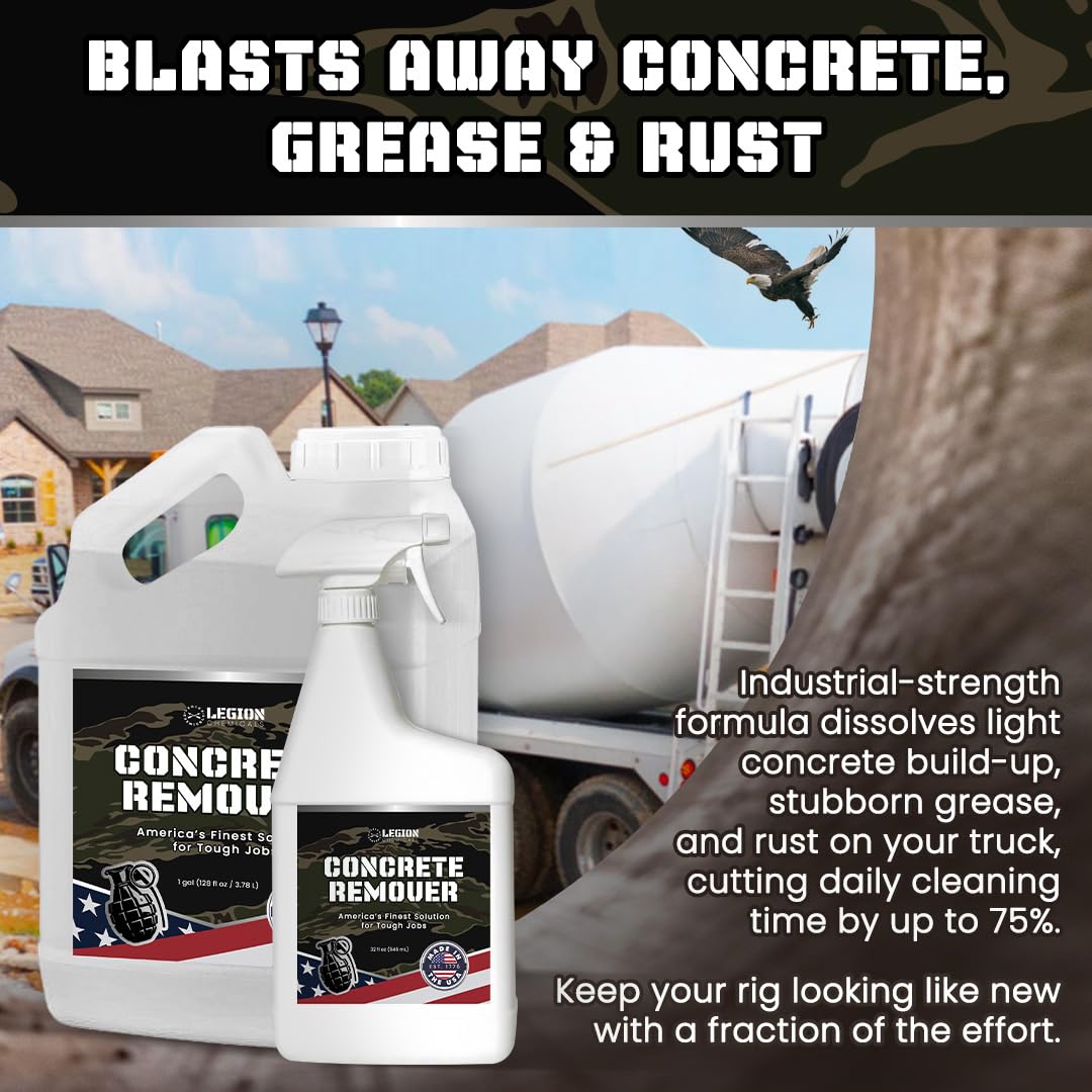 Legion Chemicals Heavy Concrete Remover Bundle - Non-Corrosive Acid Alternative Dissolves Hardened Concrete, Safe on Metal & Paint, 1 Quart Spray + 1