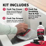 Weiman Glass & Ceramic Cooktop, Stove Top & Oven Cleaner Kit - Kitchen Cleaner Cream, 3 Scrubbing Pads & Scraper for Burnt-On Food & Grease, Clean
