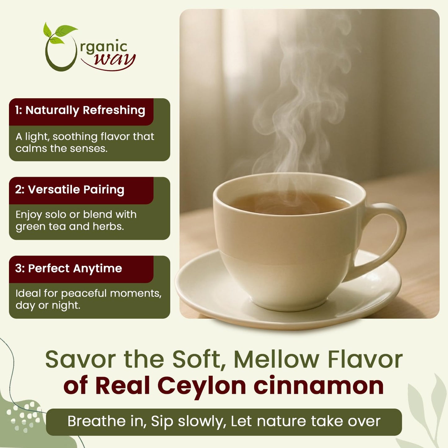 Organic Way Premium True Ceylon Cinnamon Cut & Sifted (Cinnamomum verum) - Adds Flavour | Organic & Kosher Certified | Raw, Non GMO & Gluten Free |