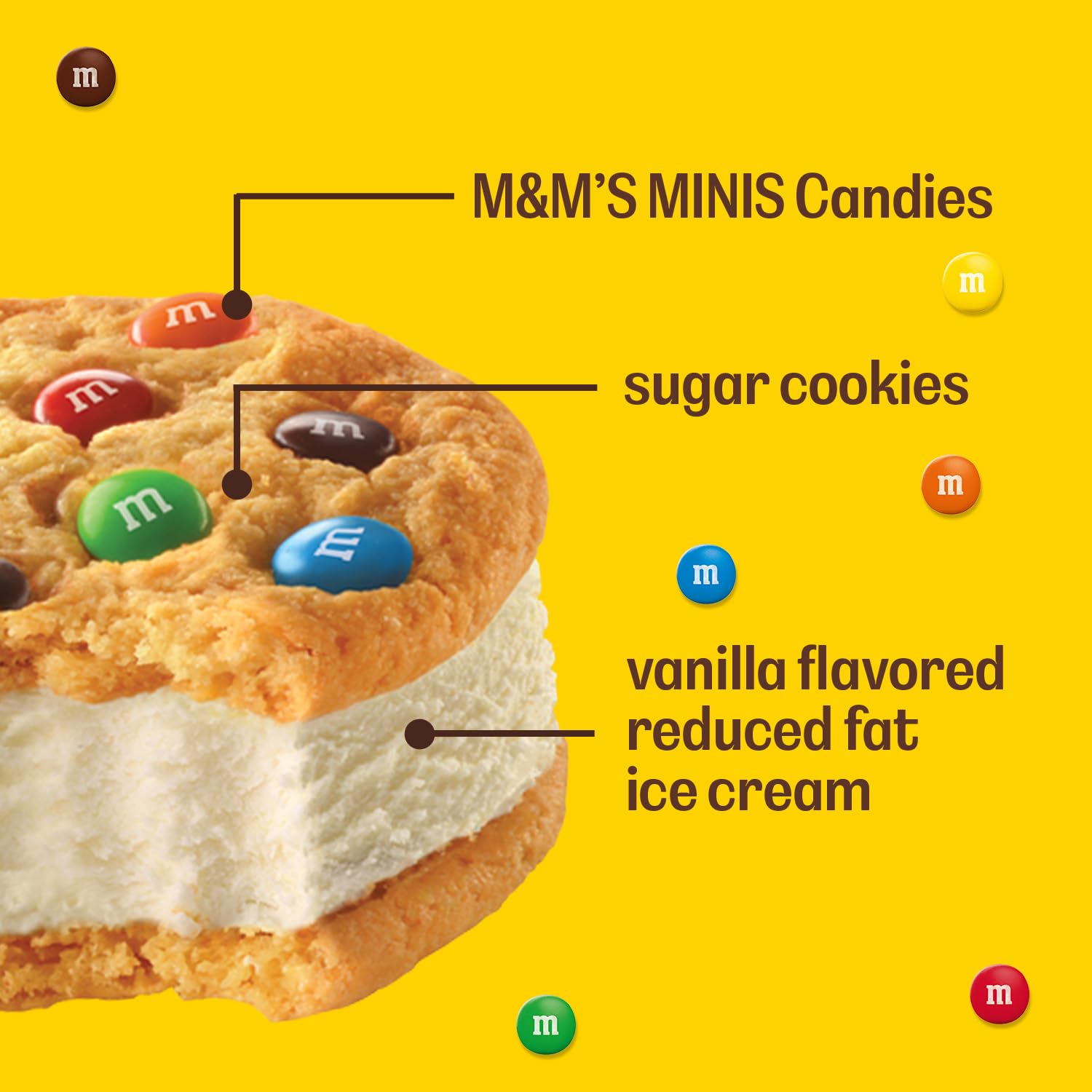 M&M'S Vanilla Ice Cream Cookie Sandwiches, Reduced Fat Vanilla Ice Cream Dessert Cookie Sandwich, 4 Pack, 4 Oz