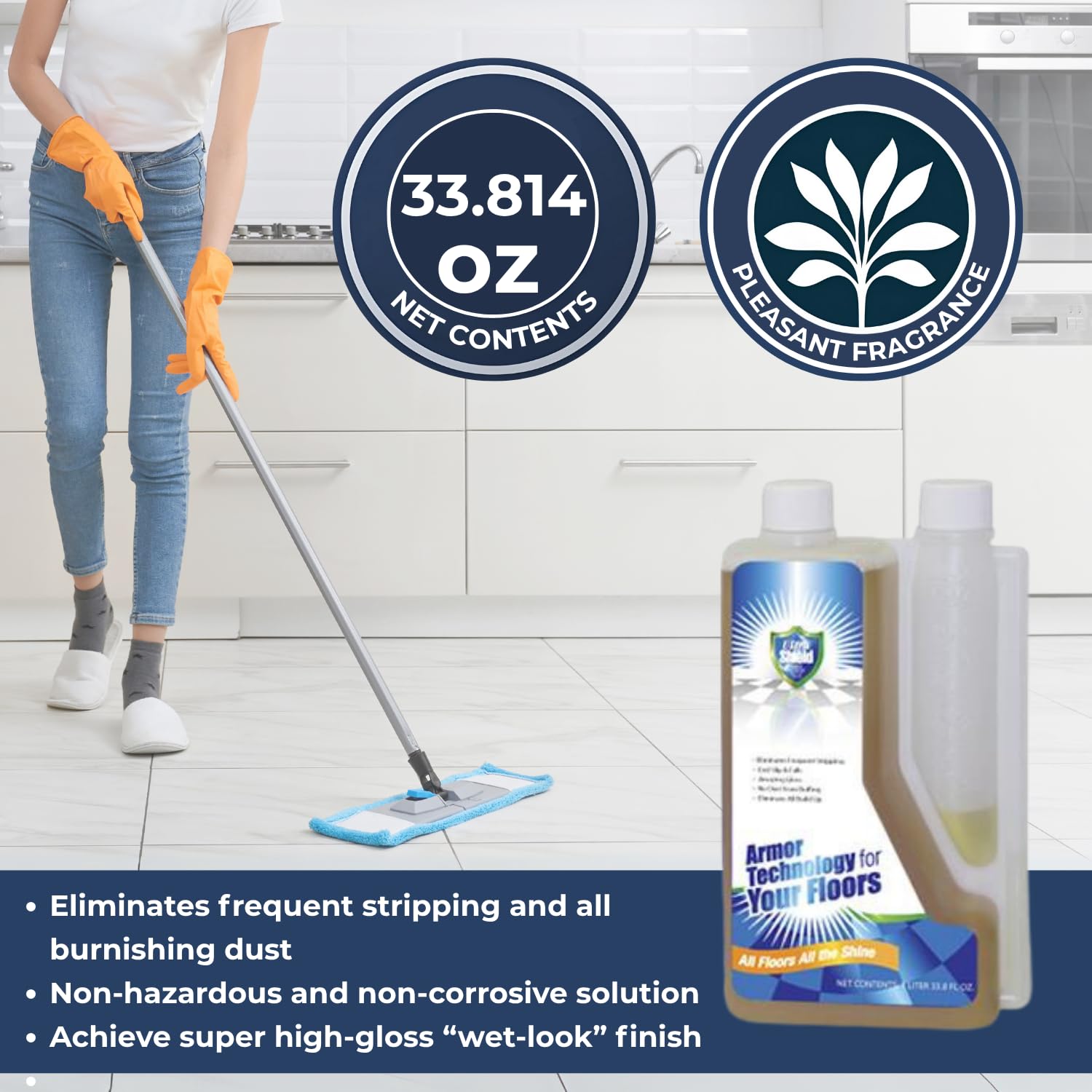 UltraShield Burnishing Formula - Super High Gloss, Flooring Protection & Enhancement For Commercial and Industrial Floor Tile Wet Look Shine Non Slip