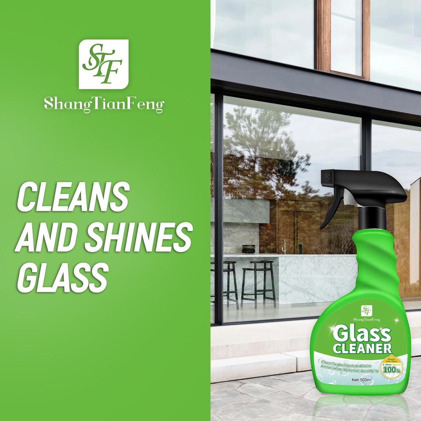 Glass Cleaner Spray,Window cleaner,Mirror cleaner- Streak-Free & Fast Drying Formula for Windows, Mirrors & Shower Doors | Ammonia-Free, 17oz (Pack