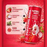 Popping Jacky Boba Tea Drink (Pack of 12) with Popping Boba Pearls - Ready to Drink Bottled Bubble Tea - Strawberry Dragon Fruit Oolong Fruit Tea