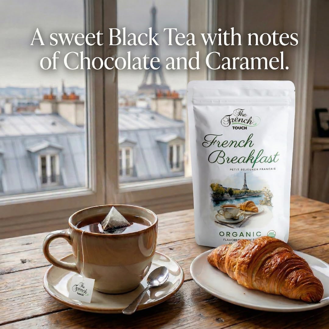NEW-- The French Touch - French Breakfast ORGANIC | 2.5g x 20 Pyramid Bags | 100% Certified USDA Organic | Plant based tea bags | Select Premium Tea