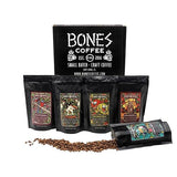 Bones Coffee Company NEW World Tour Sample Pack, Single-Origin Flavored Coffee Low Acid Medium Roast Arabica Beans Specialty Coffee Gifts Compatible