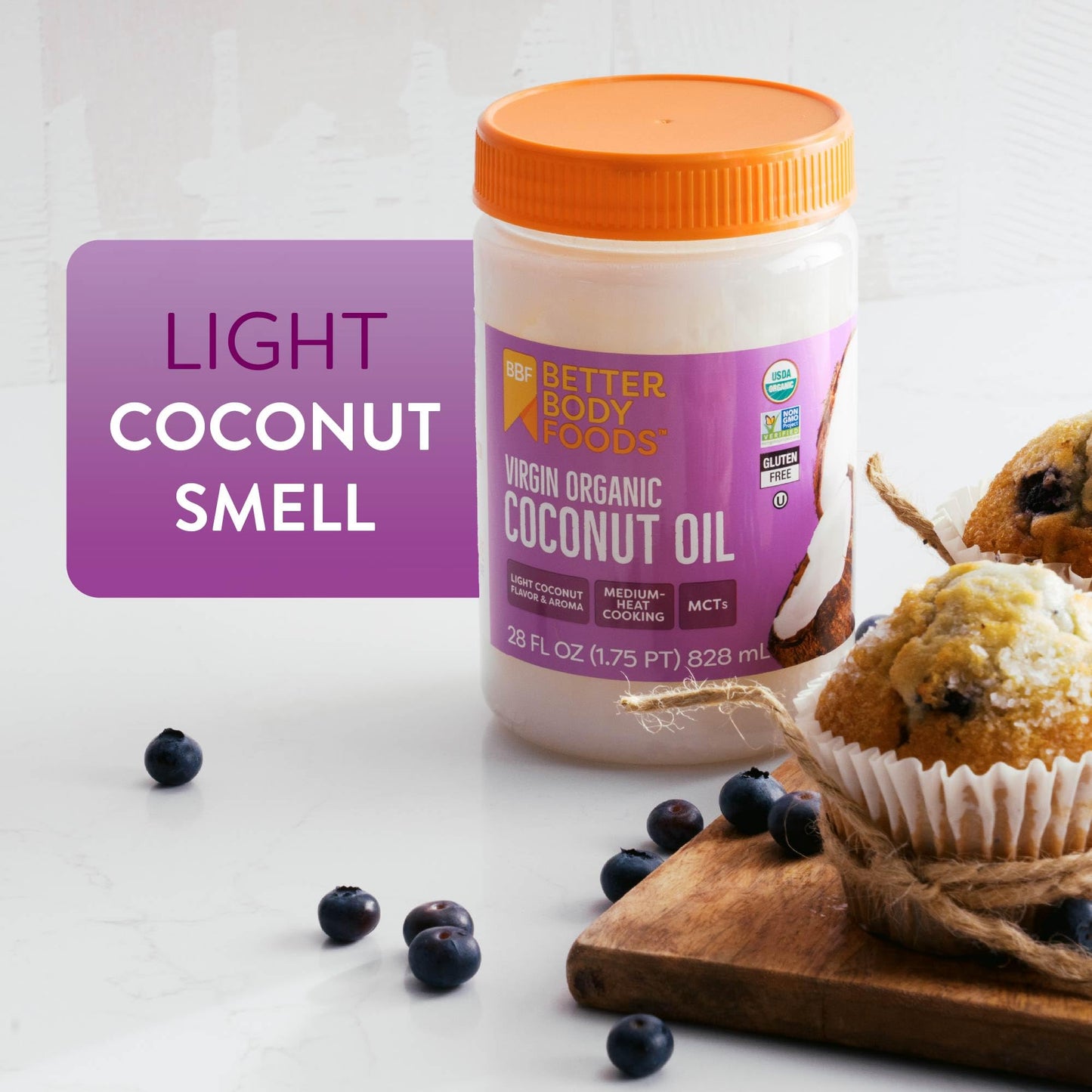 BetterBody Foods Organic Unrefined Coconut Oil - Hair & Skin Moisturizer, Baking & Cooking Oil - Light Aroma and Flavor - Butter Alternative - 28 Fl