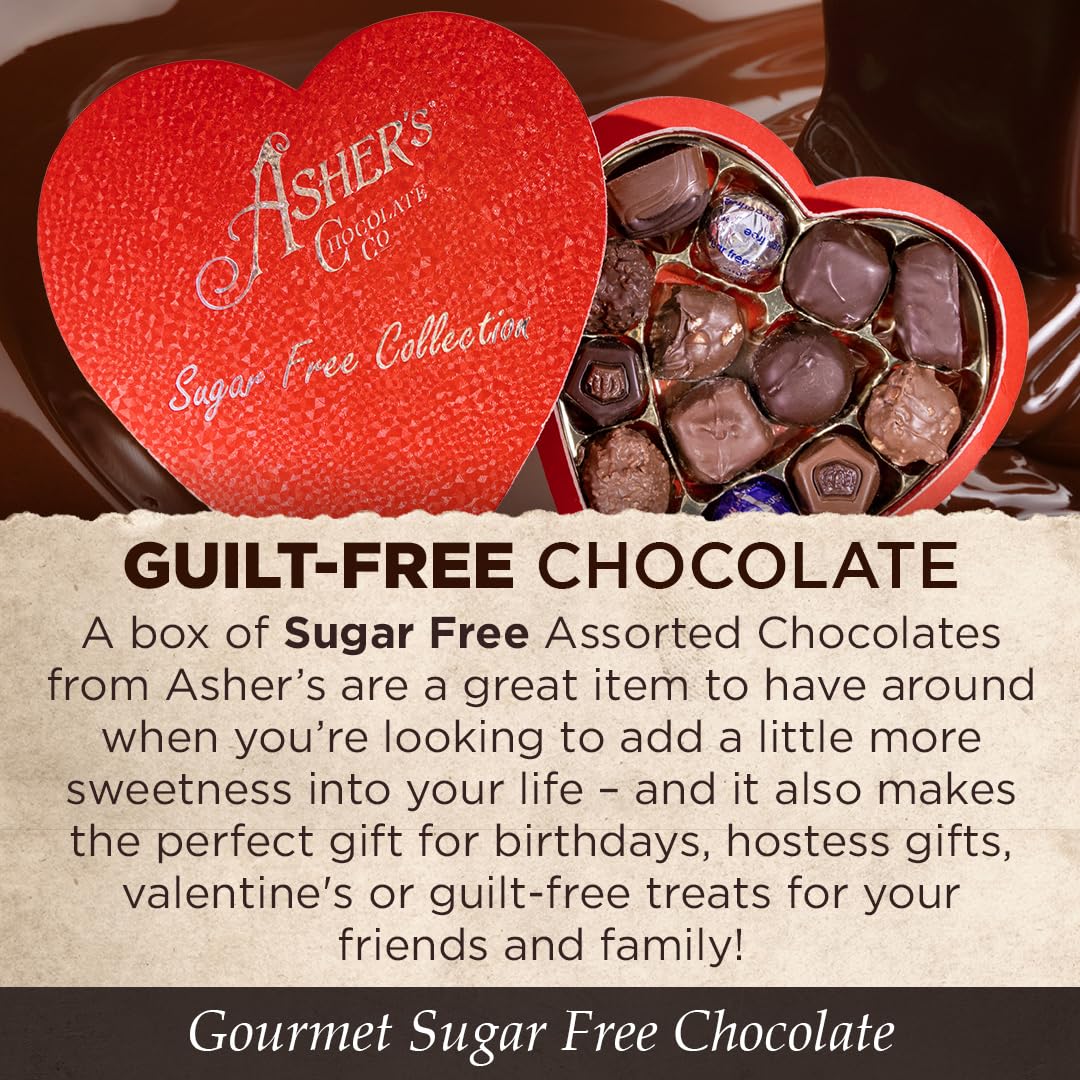 Asher's Chocolates, Sugar Free Chocolate Heart Shaped Assortment, Diabetic Friendly Chocolate, Small Batches of Kosher Chocolate, Giftable Design