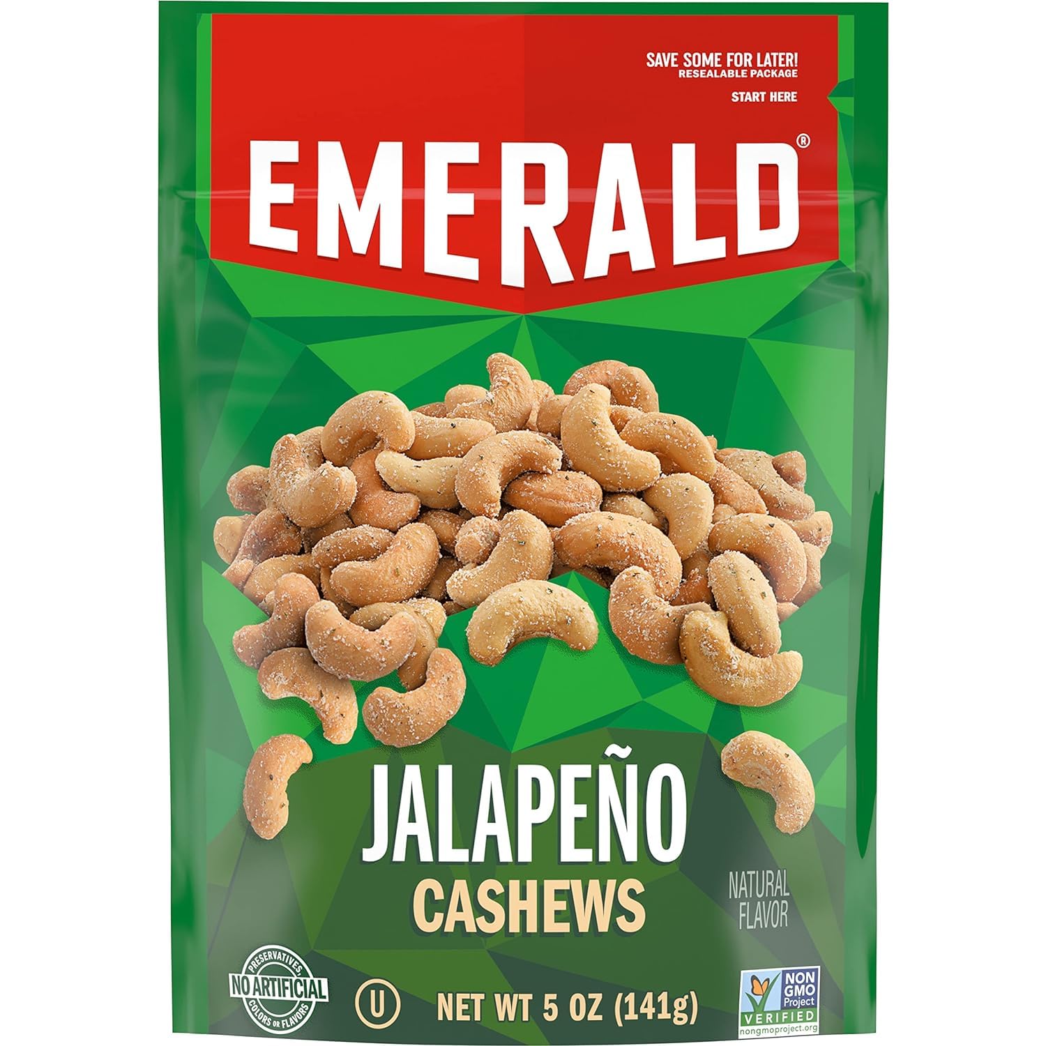 Emerald Nuts, Jalapeno Cashews, 5 Oz, Resealable Bag (Pack of 2)