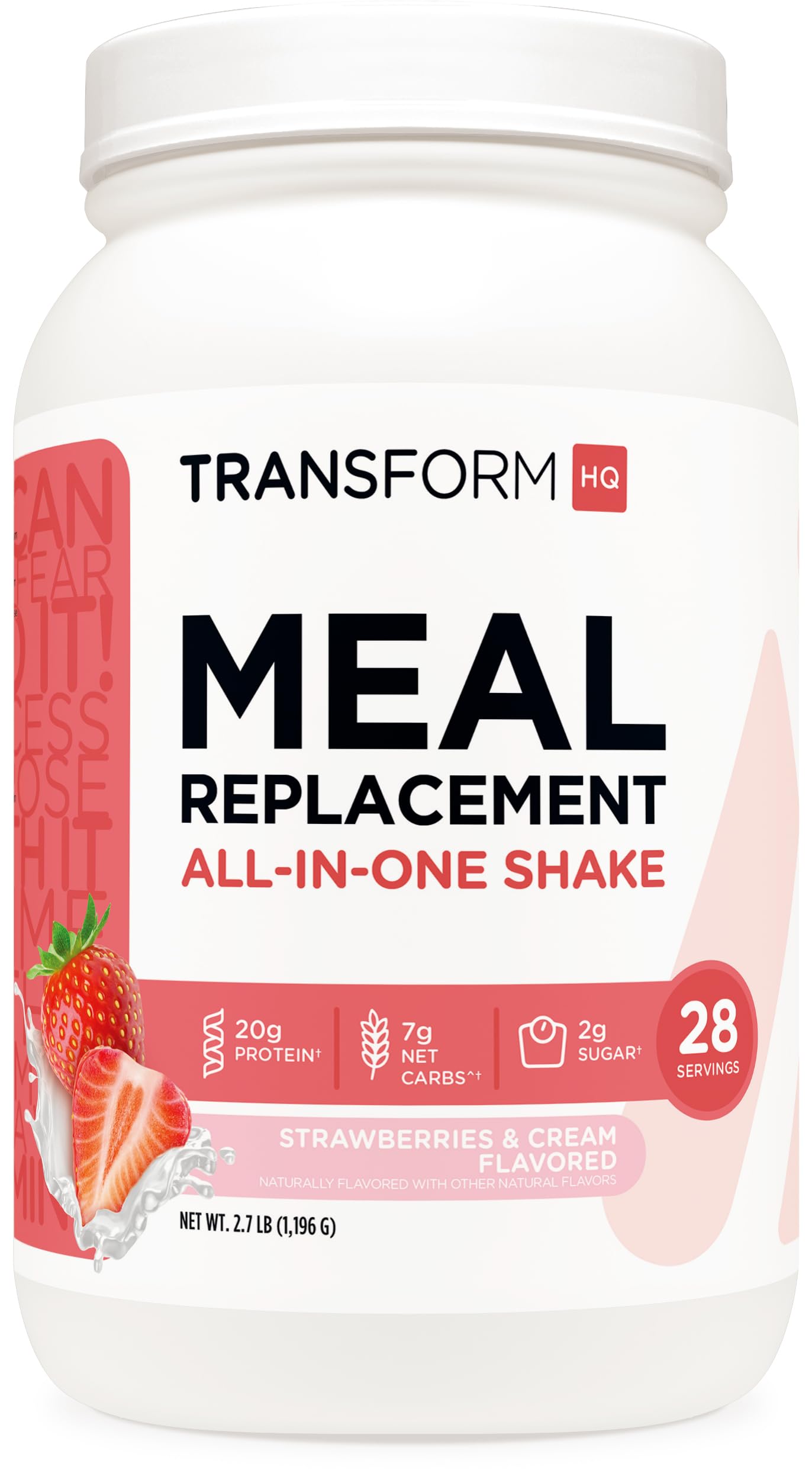 TransformHQ Meal Replacement Shake Powder 28 Servings (Strawberries & Cream) - Gluten Free, Non-GMO