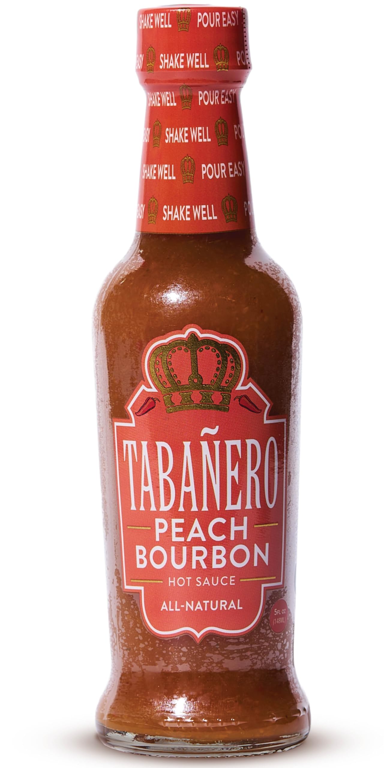 Tabañero Peach Bourbon Hot Sauce, Made in the USA, Small Glass Bottle, 5 oz