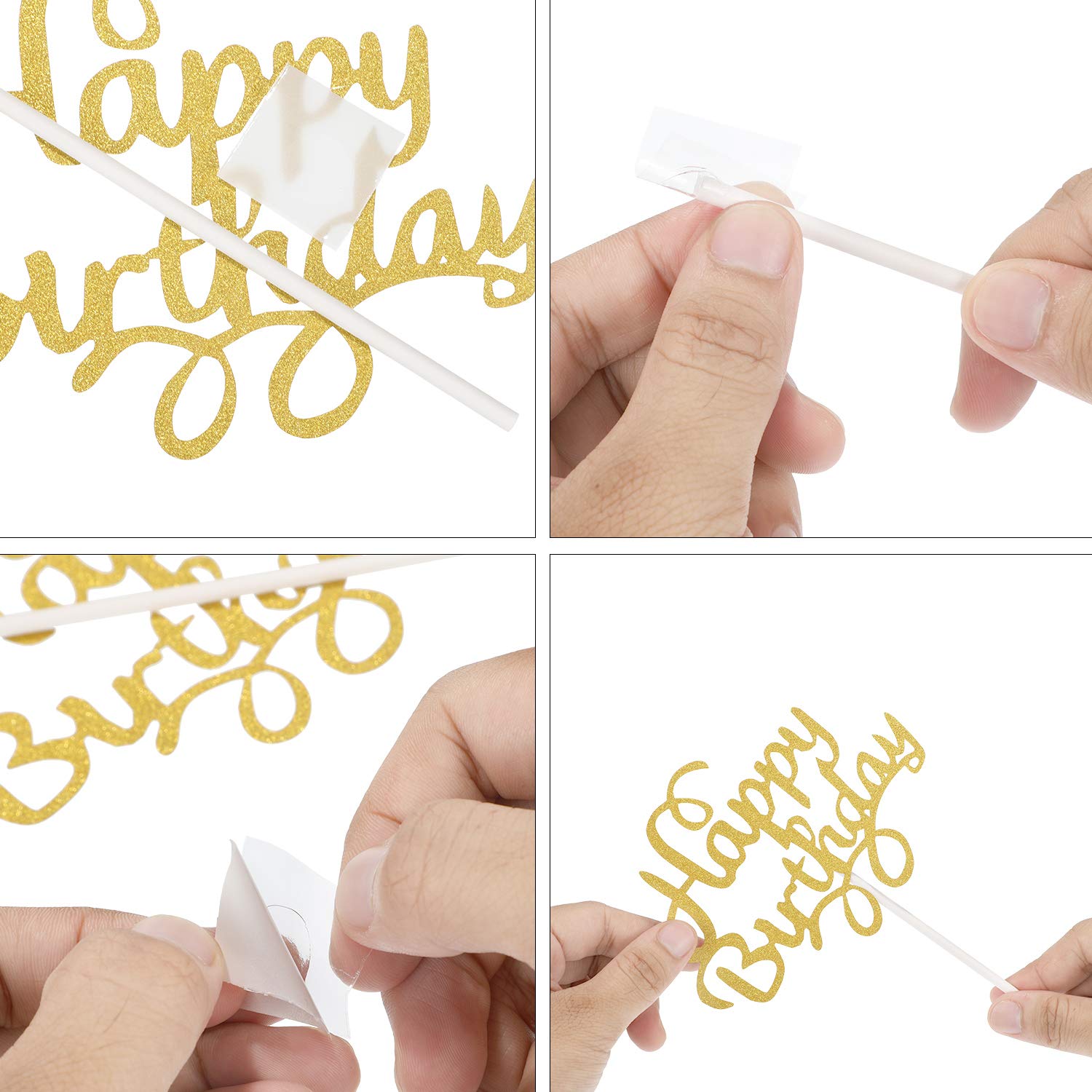 Boao 40 Pieces Birthday Cake Toppers 5.3 x 3.94 in Happy Glitter Birthday Cupcake Topper Cake Party Supplies Decorations for Children or Adults, 8