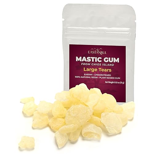 Eastanbul Mastic Gum Chewing Gum, 0.53oz(15g) Mastic Chewing Mewing for Jawline, Large Sized Natural Tears of Chios, Sugar Free, Natural in Resealable