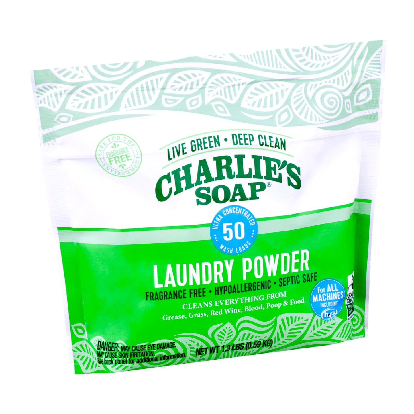 Charlie’s Soap Laundry Powder (50 Loads, 1 Pack) Hypoallergenic Deep Cleaning Washing Powder Detergent - Eco-Friendly, Safe, and Effective