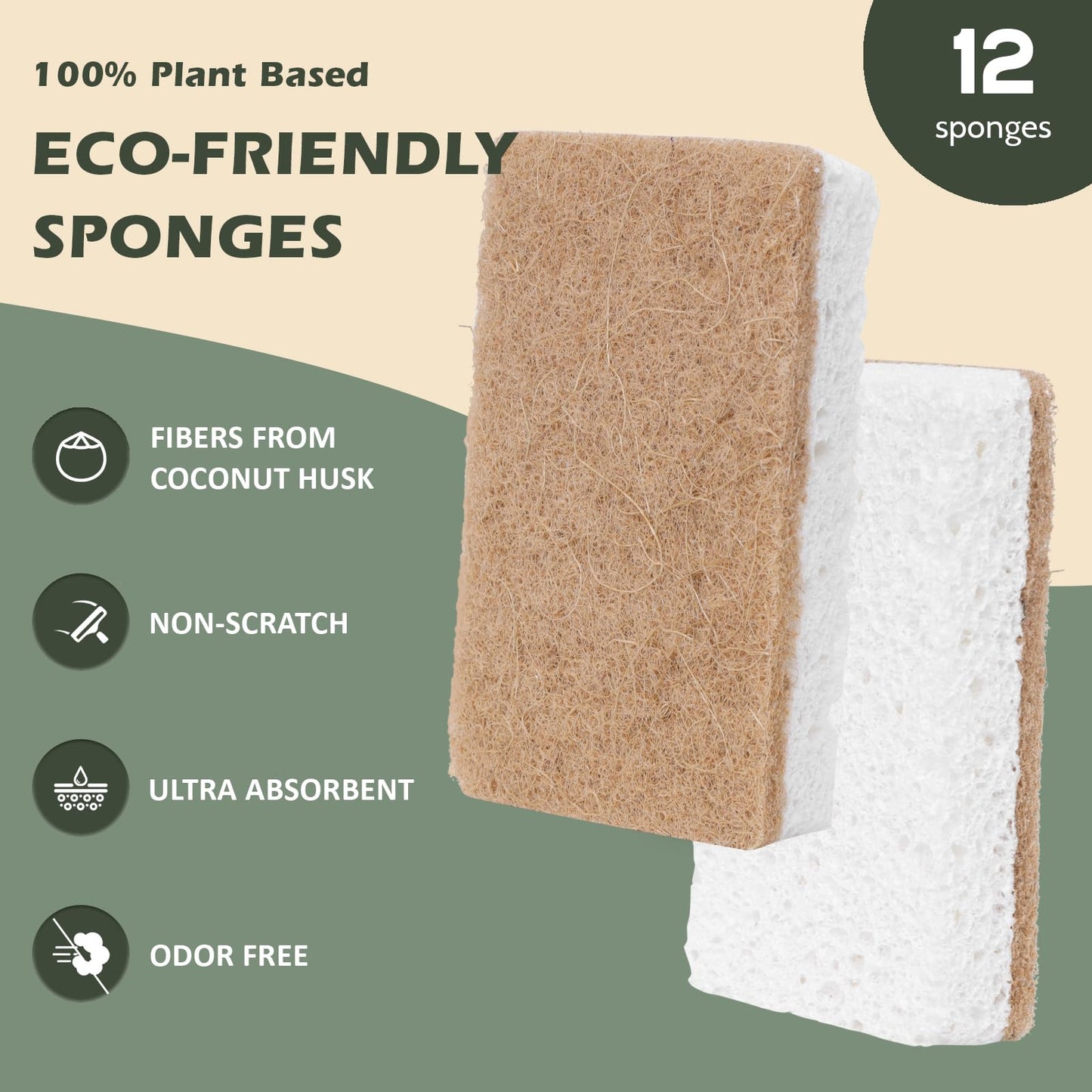 Isshah Plant-Based Kitchen Sponges - FSC Certified and PETA Approved, Natural, Eco-Friendly, Biodegradable Sisal Hemp Sponges for Dishes, Cleaning