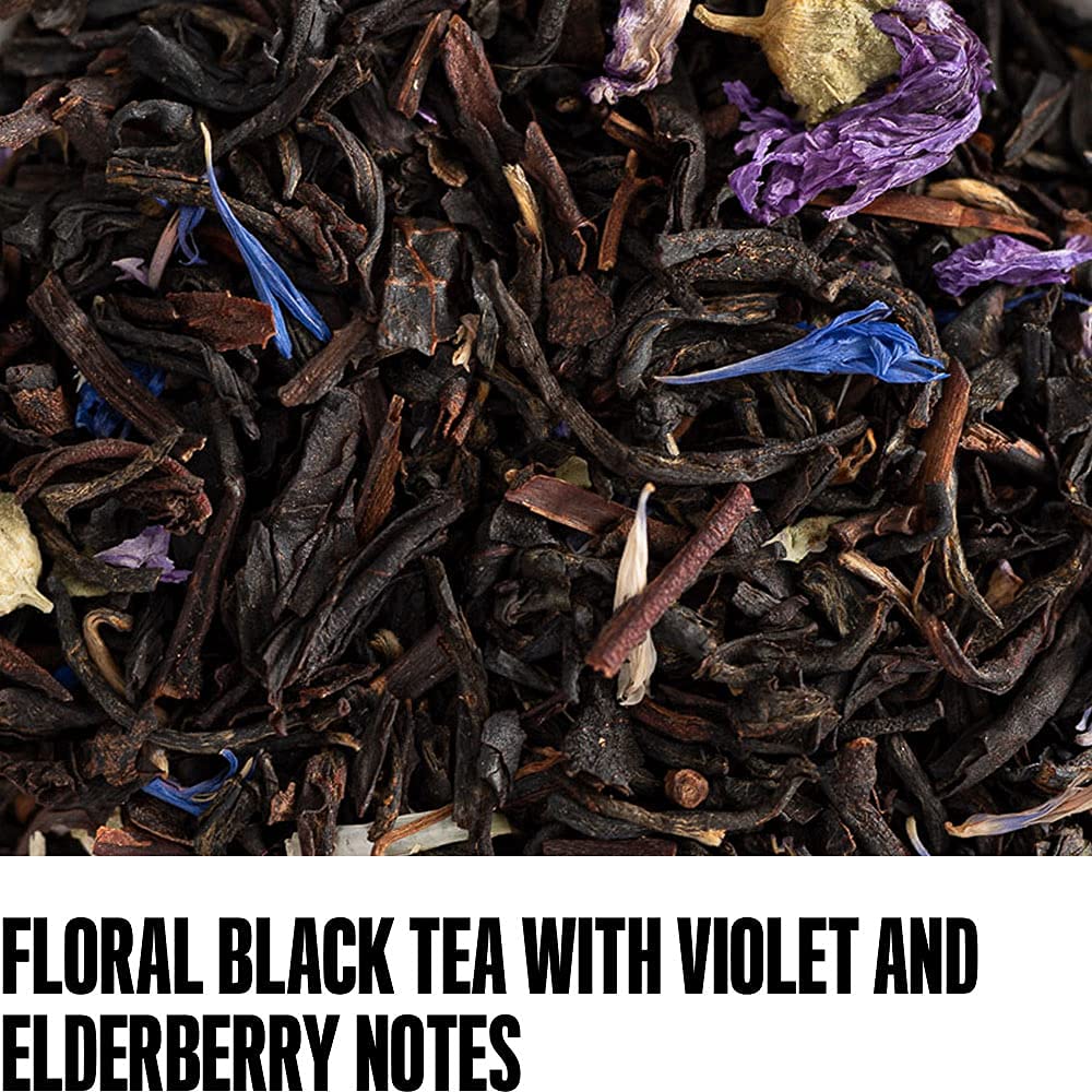 August Uncommon Black Metallic Black Tea - Violet Elderberry Loose Leaf Tea Caffeinated - Lush Blend with Dark Berry and Floral Notes - Unique Mothers