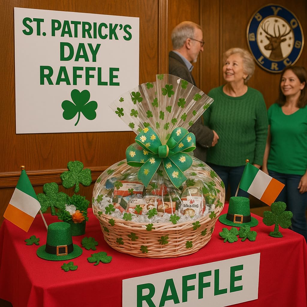 St. Patrick’s Day Gift Basket with Chocolate, Candy & Snacks - 16 Inch Tray Shamrock Wrapped Gift Basket - Irish Holiday Treats for Family, Friends