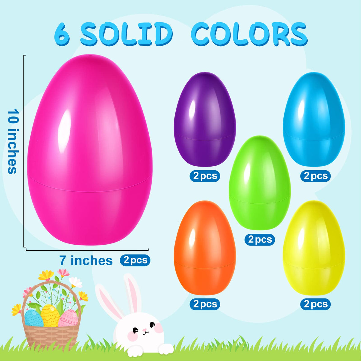 12 PCS Jumbo Easter Eggs, 10" Large Plastic Easter Eggs for Easter Egg Hunt, Empty Easter Eggs for Filling Treats, Fillable Surprise Eggs Bulk, Basket