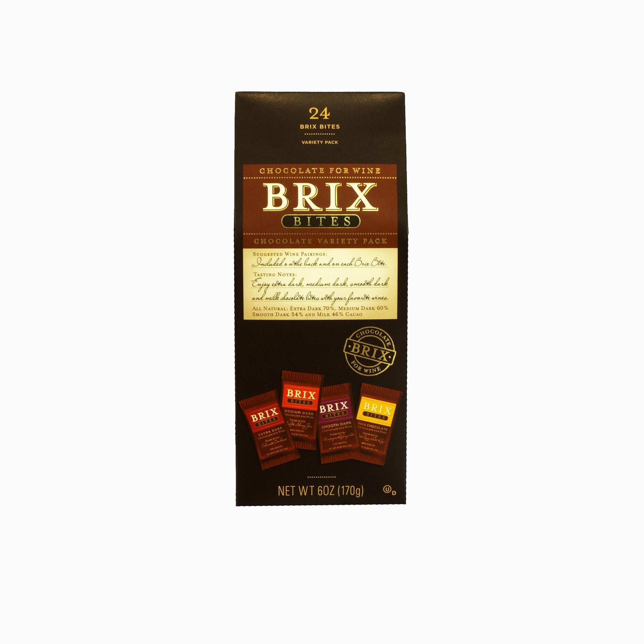 Brix Chocolate For Wine Brix Bites Assorted Bites, Premium Wine Pairing Collection, 3 Pack, 24 Pieces