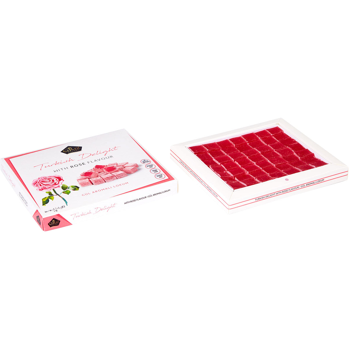 Turkish Delight with Rose Flavor 454gr Gourmet Medium Size Snacks Gift Box | No Nuts Sweet Luxury Traditional Confectionery Vegan Soft Candy Dessert