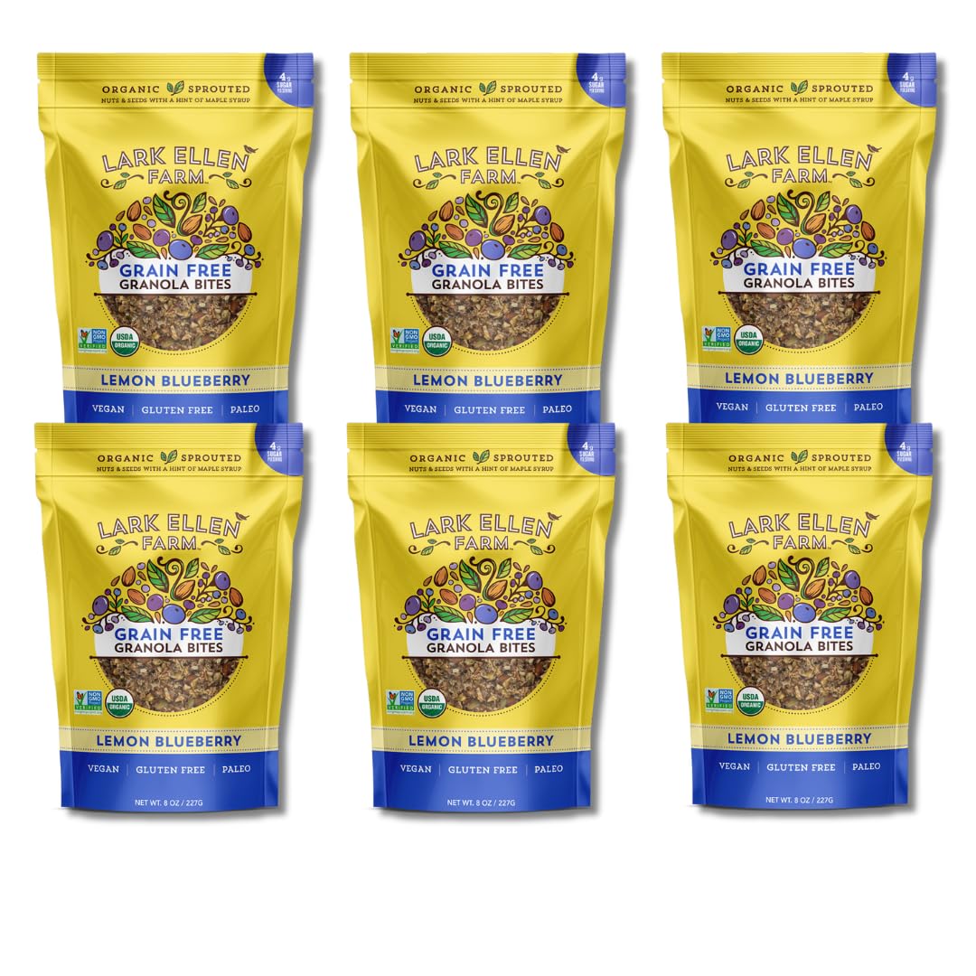 Lark Ellen Farm Grain-Free Granola, Certified Organic Raw Sprouted Vegan Clusters, Paleo & Crunchy Gluten-Free Bites for Cereal or Yogurt, Lemon