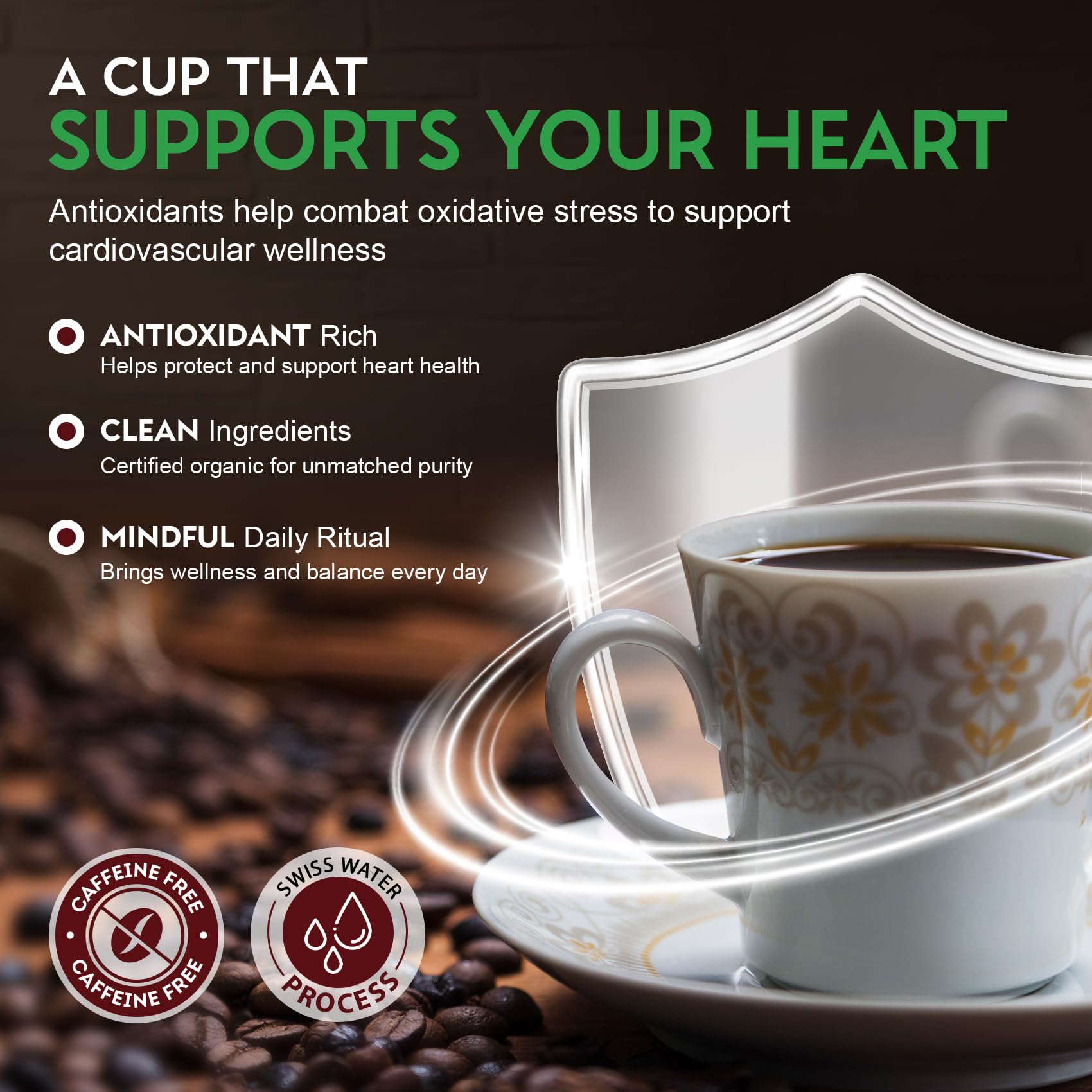 Cardiology Coffee - Medium Roast Decaf Coffee Beans - USDA Certified Organic, Mold Free 12oz Premium Whole Bean Coffee - Decaf Barista-Style Beans