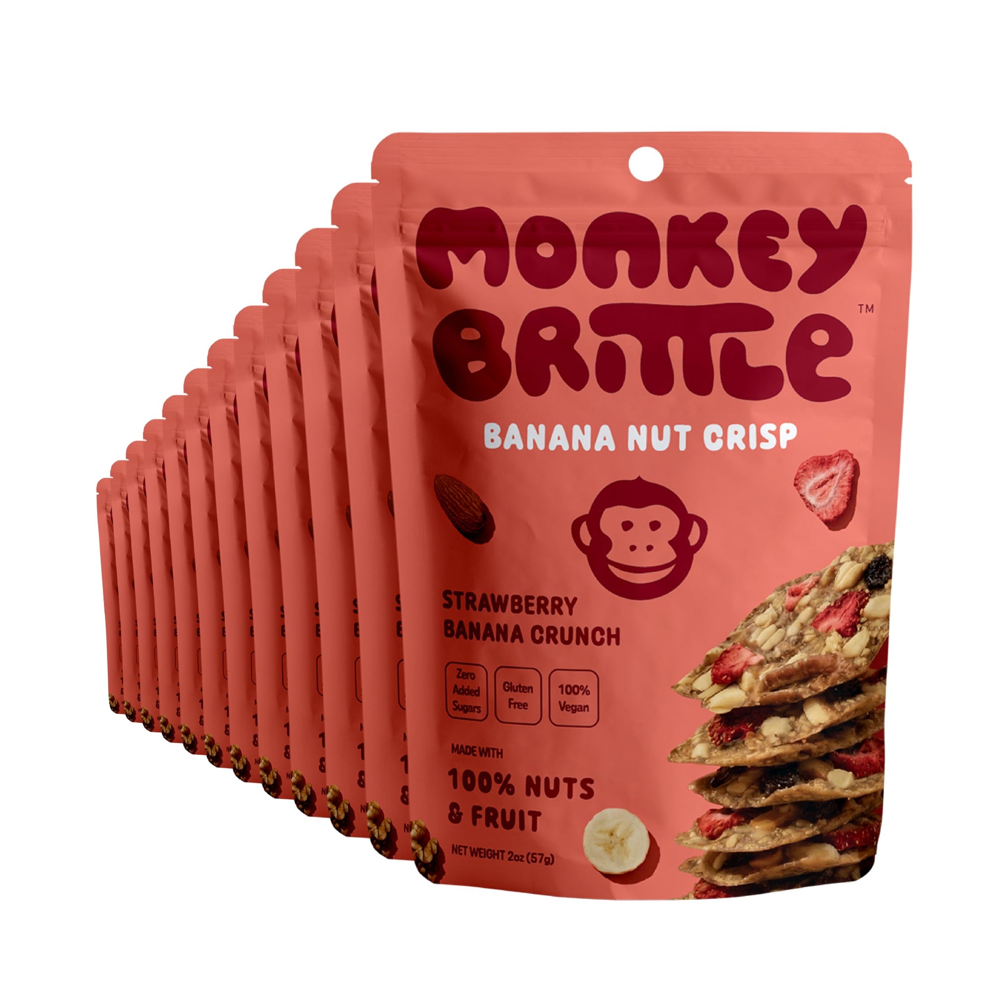 Monkey Brittle Healthy Snacks, Crispy Plant-Based Treats for Kids & Adults, Vegan & Gluten-Free, All-Natural Snack for School, Sports, Camping