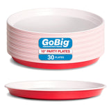 GoBig Red Plastic Disposable Plates - 30 Count 10 Inch - Round Heavy Duty Red Cup Party Plates