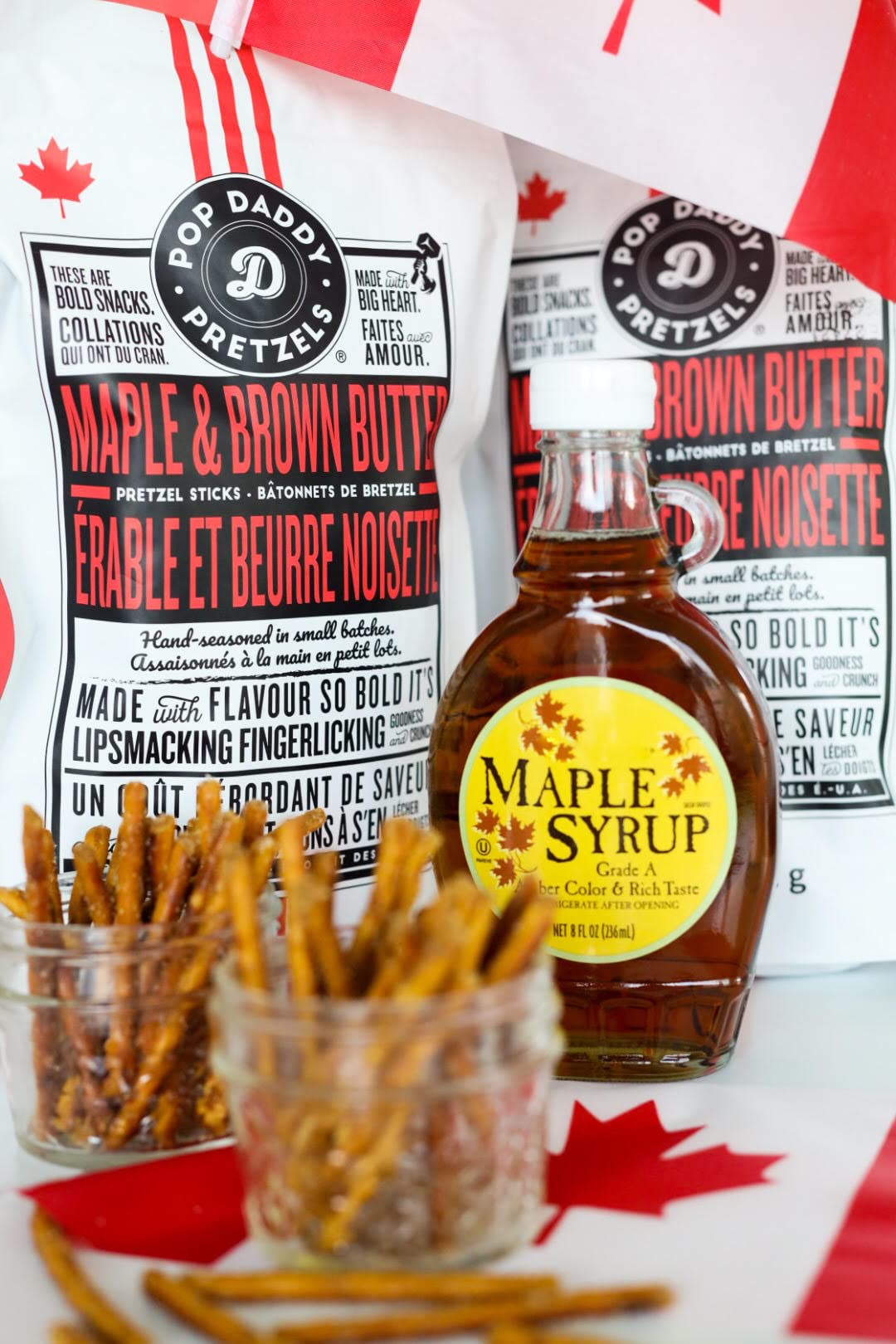 Pop Daddy Flavored Pretzels Sticks, Gourmet Pretzels Snacks, 7.5oz Individual Bags, 3 Pack, Maple and Brown Butter Flavor