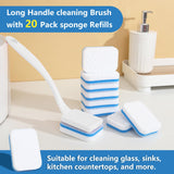 Magic Sponge Eraser Brush with Handle - 20 Pack Replacement Pads, Easy Swap Hook & Loop Fastener, Cleaning Tool for Kitchen, Bathroom, Tile, Sink