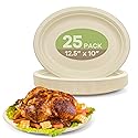FEHHTO Compostable Oval Paper Plates, 12.5Inch 25Pack Disposable Heavy Duty Bagasse Platters Eco-Friendly Biodegradable Sugarcane Plates for BBQ