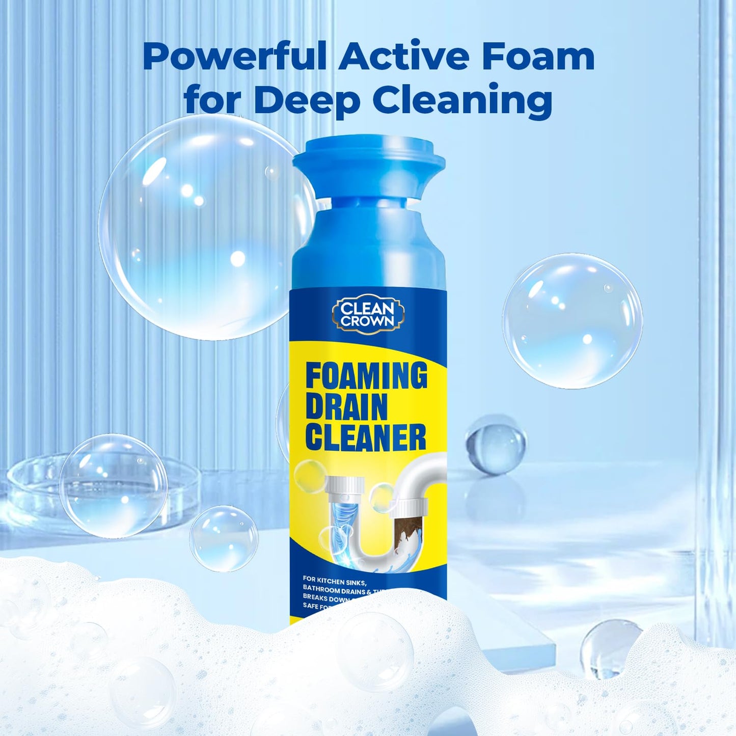 CleanCrown Foaming Drain Cleaner, Drain Cleaner Foam, Powerful Sink Drains Cleaners Foam for Kitchen, Bathroom, Shower and Tub Drains, Clog Remover