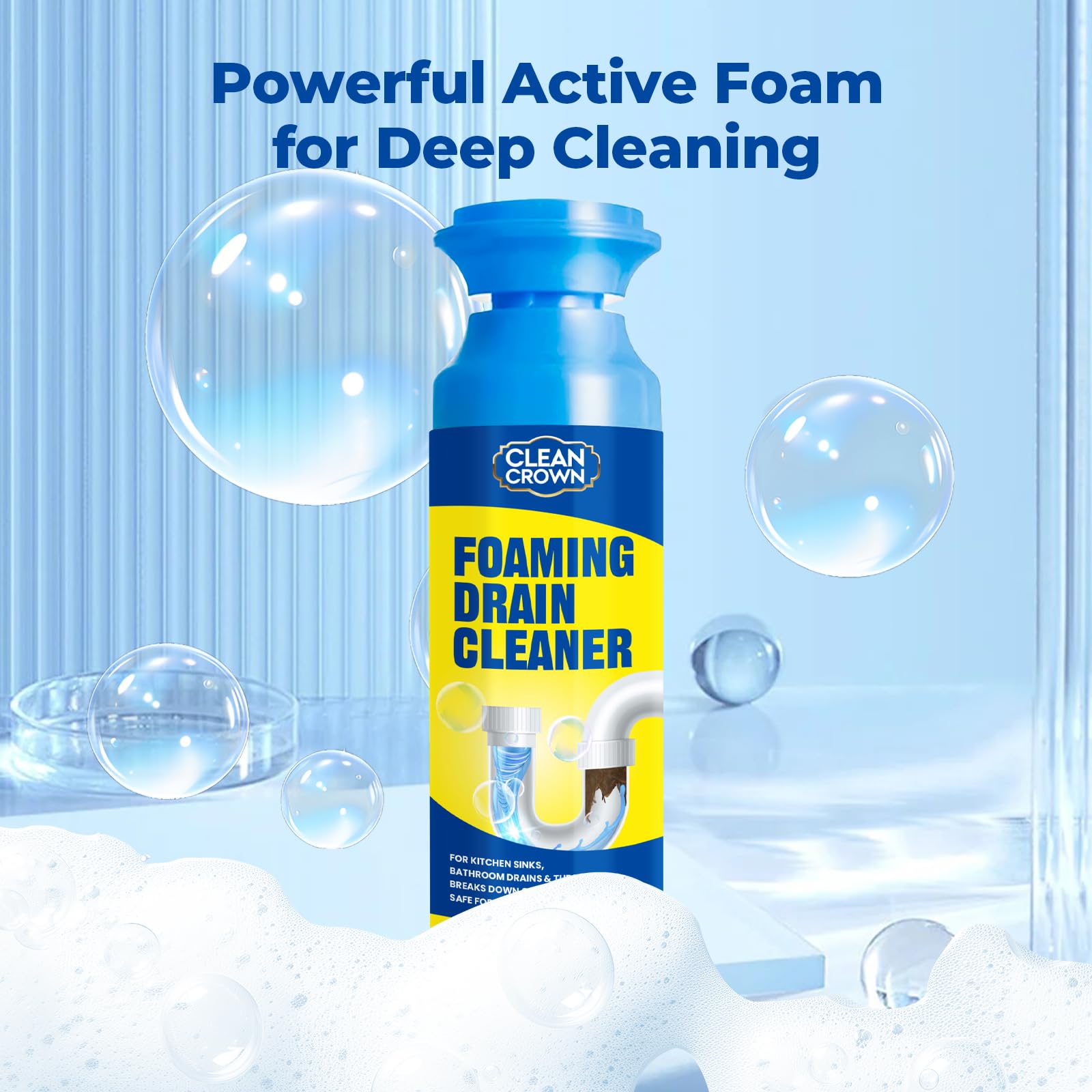 CleanCrown Foaming Drain Cleaner, Drain Cleaner Foam, Powerful Sink Drains Cleaners Foam for Kitchen, Bathroom, Shower and Tub Drains, Clog Remover