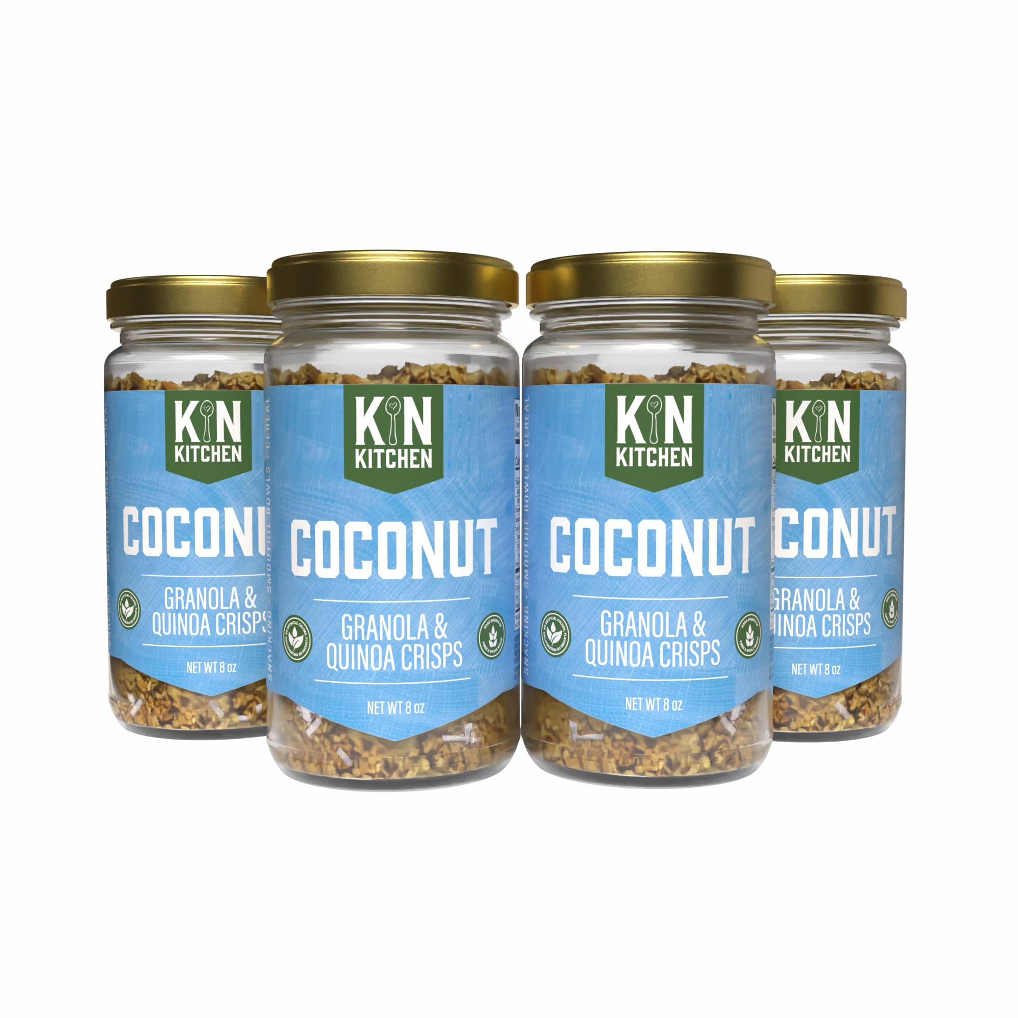 Kin Kitchen non-GMO Granola & Organic Quinoa Crisps, in a Glass Jar Recyclable and Resusable. Made with Real Fruit. No Aritificial Colors, Flavors, or