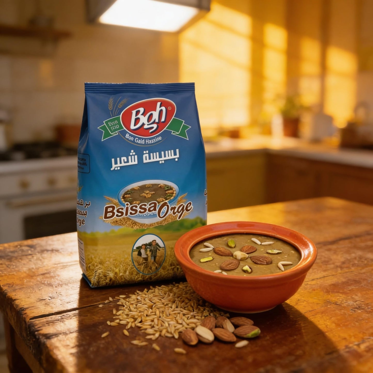Bsissa Traditional Cereal Mix - Blé, Barley (Orge) & Nuts (Fruits Secs) Variations - Ben Gaid Hassine BGH, Roasted Grain Flour Blend, Authentic