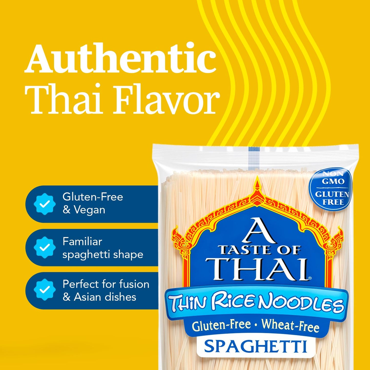 A Taste of Thai Spaghetti Rice Noodles (Thin & Straight Cut)| Restaurant-Quality Thai Flavor in Minutes | Vegan, Gluten-Free, Wheat Free, Non-GMO|