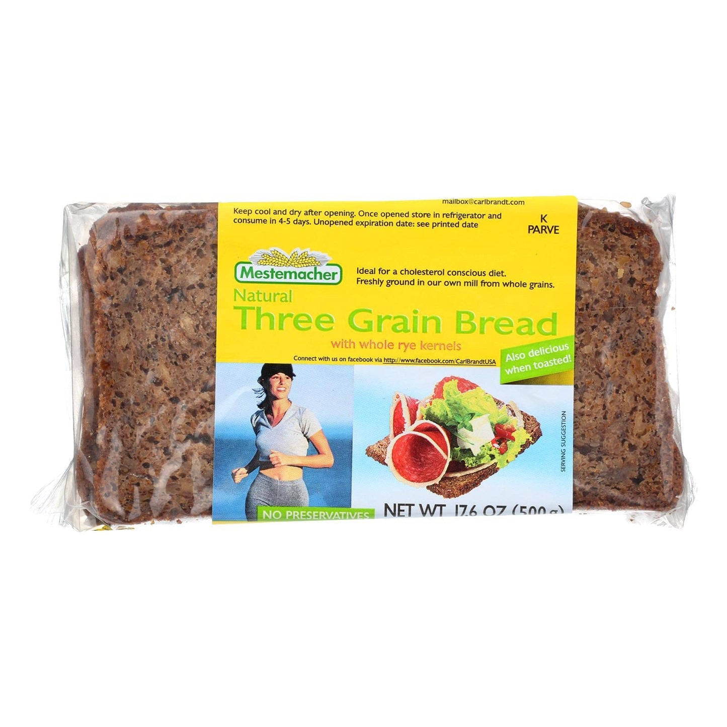 Mestemacher Three Grain Bread Packages - 17.6 oz - 12 pk
