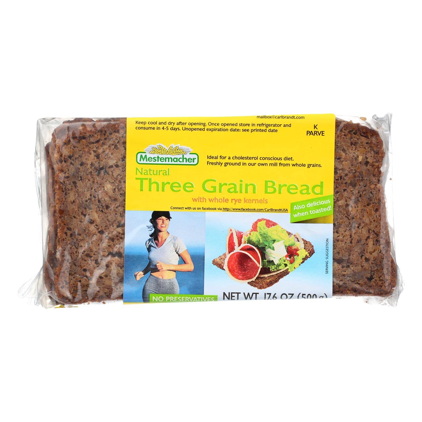 Mestemacher Three Grain Bread Packages - 17.6 oz - 12 pk